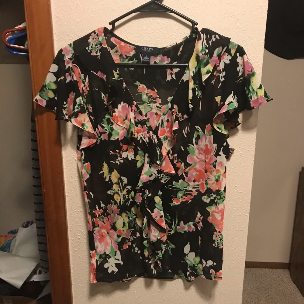 Floral ruffled button down